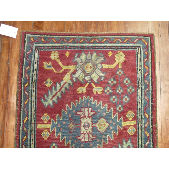 Narrow Dark Antique Red Oushak Runner For Sale - Image 4 of 6