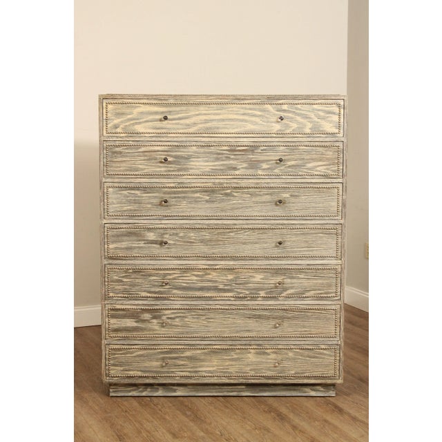 Mid Century Modern Cerused Oak High Chest with Nail Head Trim For Sale - Image 10 of 12