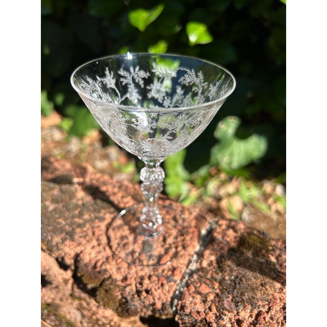 Glass Four 1930s Fostoria Chintz Liqueur or Cordial Glasses Etched With Chintz Pattern- Set of 4 For Sale - Image 7 of 8