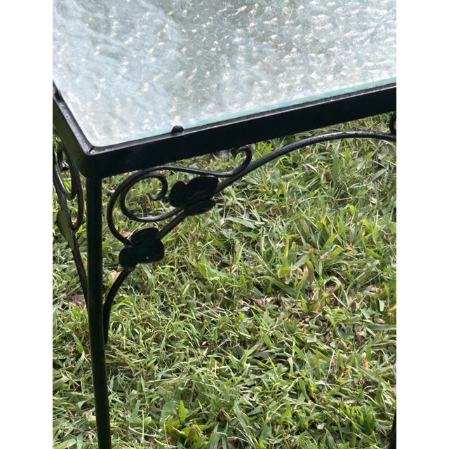 Metal Vintage MCM Wrought Iron Conversation Set Bench, 2 Oversized Chairs, 2 Tables For Sale - Image 7 of 8