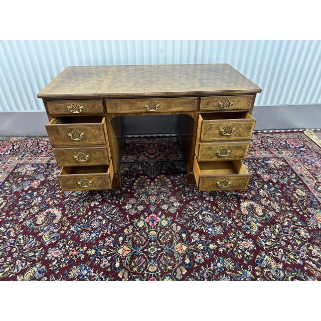 Baker Furniture Company 1960s Baker Furniture Burled Walnut Veneer Desk With Hanging File Folder Drawers For Sale - Image 4 of 11
