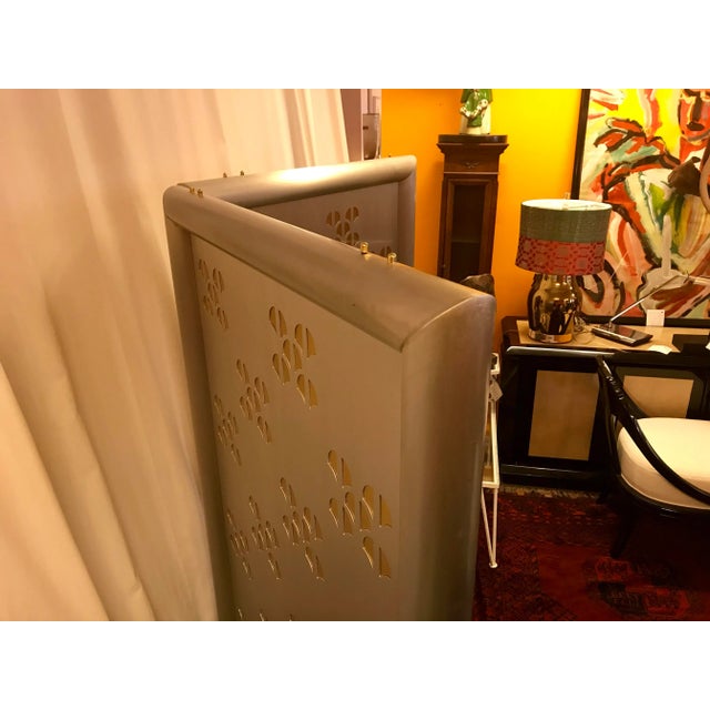 Postmodern Pierced-Cut Aluminum and Brass, 2 Panel Folding Sceen For Sale - Image 3 of 9