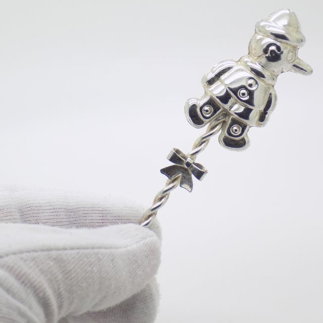 Italian Vintage Italian Handmade Genuine Silver 800 925 Decorative Pinocchio Baby Rattle For Sale - Image 3 of 9