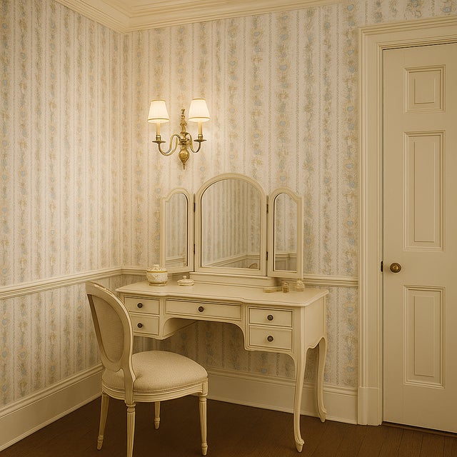 Vintage 1980s Blue and Beige Floral Stripe Wallpaper For Sale - Image 6 of 7