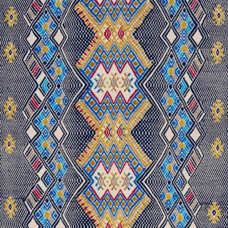 Schumacher X A Rum Fellow Kaya Hand Woven Brocade Fabric in Blue For Sale