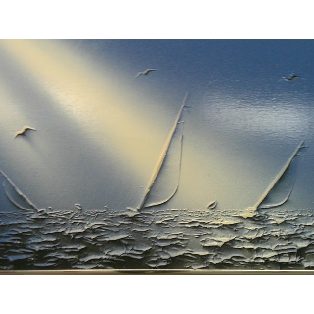 Abstract Abstract Textured Painting of Sailboats on Lake Michigan For Sale - Image 3 of 8