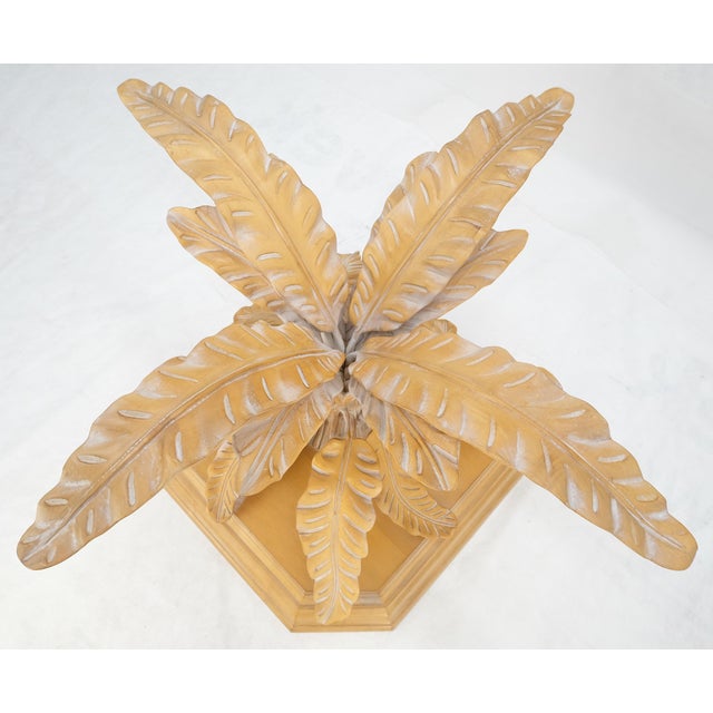 Fine Details Carved Tree Leaves Solid Wood Base 60" Glass Top Dining Table For Sale - Image 11 of 12