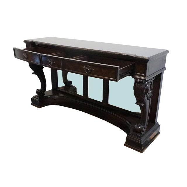 Tommy Bahama Home Collection Walnut British Renaissance Revival 70" Mirrored Sideboard / Console Table For Sale In Kansas City - Image 6 of 12