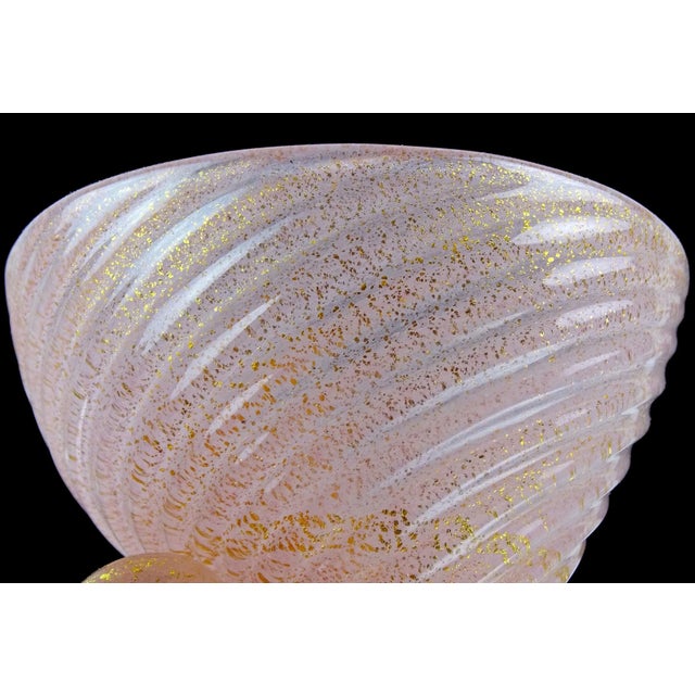 Mid 20th Century Vintage Murano Barovier Toso Pink Gold Flecks Italian Art Glass Seashell Horn of Plenty Shape Footed Candy Dish Bowl For Sale - Image 5 of 7
