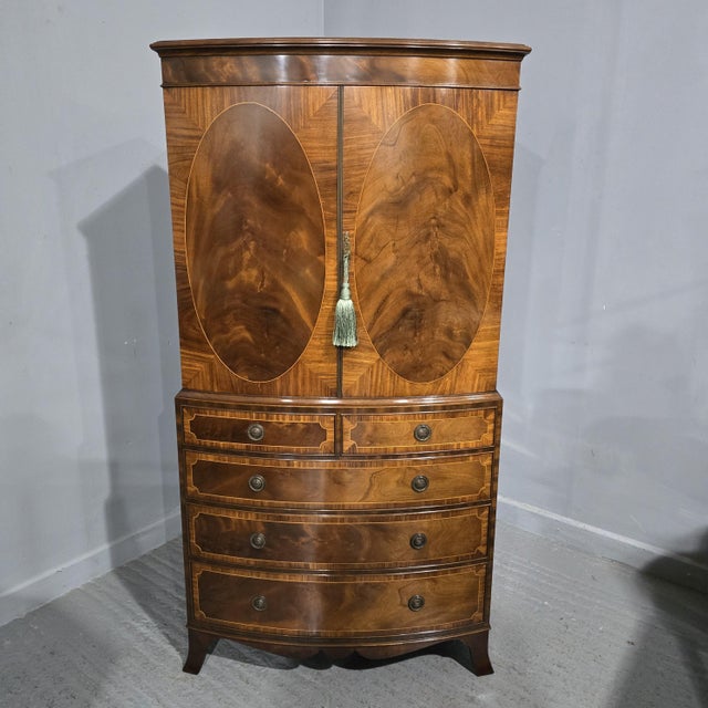 Inlaid Bow Front Linen Press, 1910s For Sale - Image 16 of 16