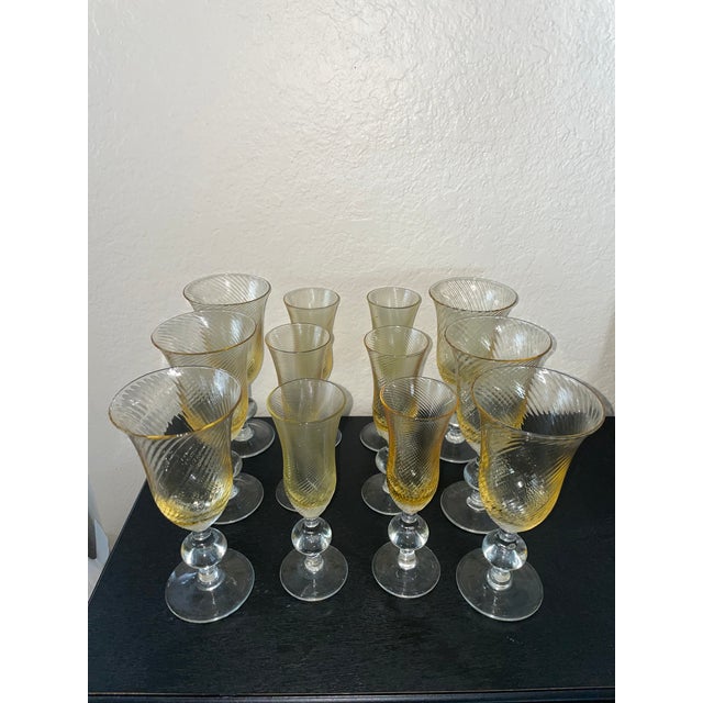 1970s Vintage Italian Wine Glass Set of 12 Amber Swirl Golf Ball Stem Champagne Goblet For Sale - Image 5 of 14