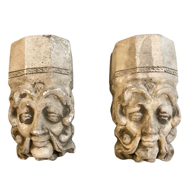 Gothic A Pair of Vintage Gothic Revival Cast Stone Grotesque Mascaron Wall Plaques For Sale - Image 3 of 12