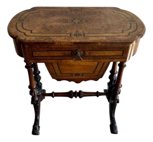 Victorian Inlaid Burr Walnut Work Table, 1860s