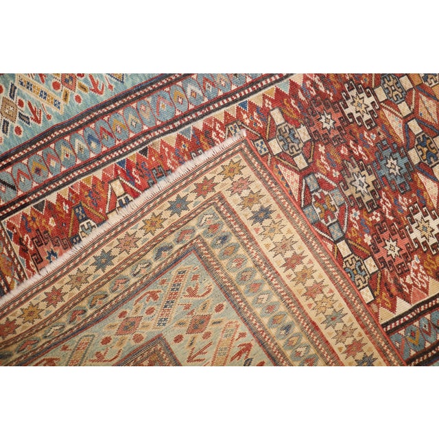 Red 19th Century Antique Zabihi Collection Caucasian Chi Chi Kuba Rug - 4'3" x 5'5" For Sale - Image 8 of 9