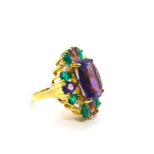 Gemstone Bochic “Capri” Vintage Amethyst, Sapphire & Green Onyx — 18K Gold & Silver For Sale - Image 7 of 13
