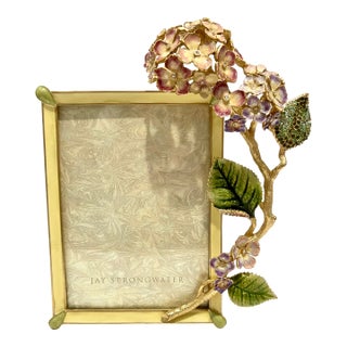 Jay Strongwater Gail Hydrangea 5x7 Picture Frame Enamel Swarovski Crystal 18k Gold Pewter For Sale