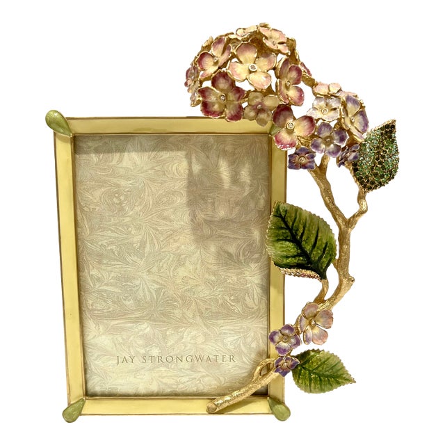 Jay Strongwater Gail Hydrangea 5x7 Picture Frame Enamel Swarovski Crystal 18k Gold Pewter For Sale