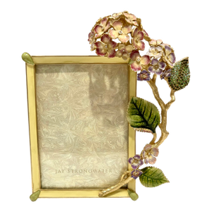 Jay Strongwater Gail Hydrangea 5x7 Picture Frame Enamel Swarovski Crystal 18k Gold Pewter