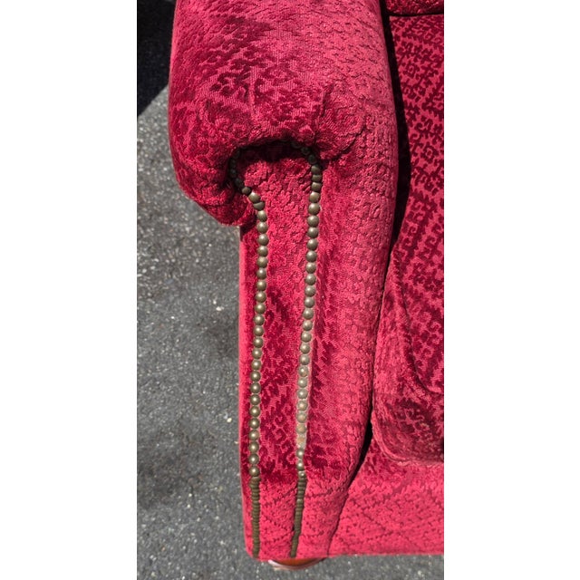 Theodore Alexander English Traditional Crimson Chenille Rolled-Arm Sofa With Nailhead Trim For Sale In Washington DC - Image 6 of 12