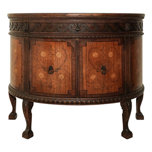 1930s Burr Walnut Louis XVI Revival Demilune Wood Cabinet For Sale