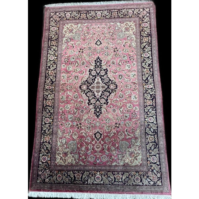 Vintage Hand-Knotted Qom Silk Oriental Rug, 1980s For Sale - Image 3 of 3