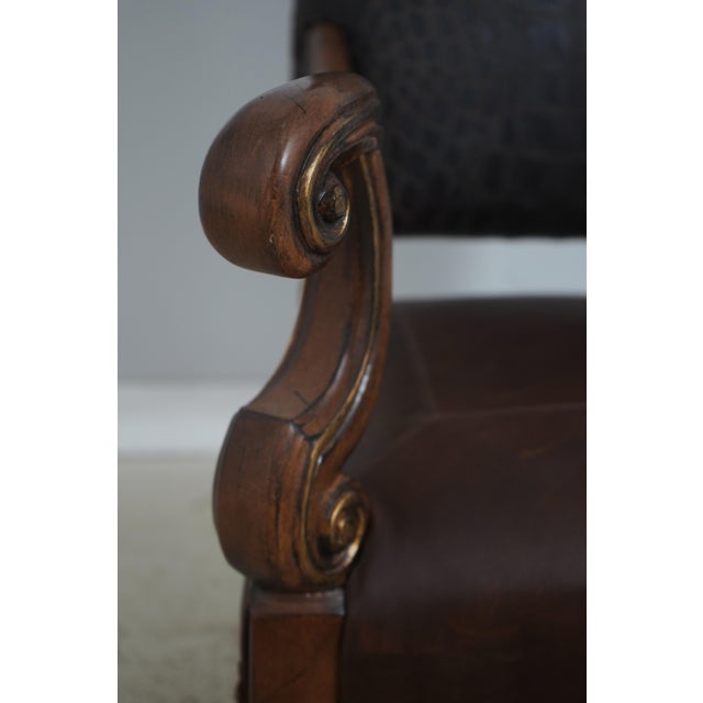 Century Leather & Wood High Back Armchair For Sale - Image 14 of 18