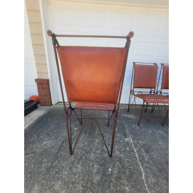 Late 20th Century Late 20th Century Llana Goor Style Brutalist Hand-Tooled Iron and Leather Chairs - Set of 4 For Sale - Image 5 of 9