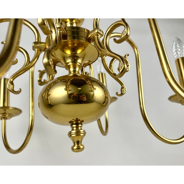 Vintage Belgian Brass Chandelier with Six-Arm Lighting, 1960s For Sale - Image 4 of 8