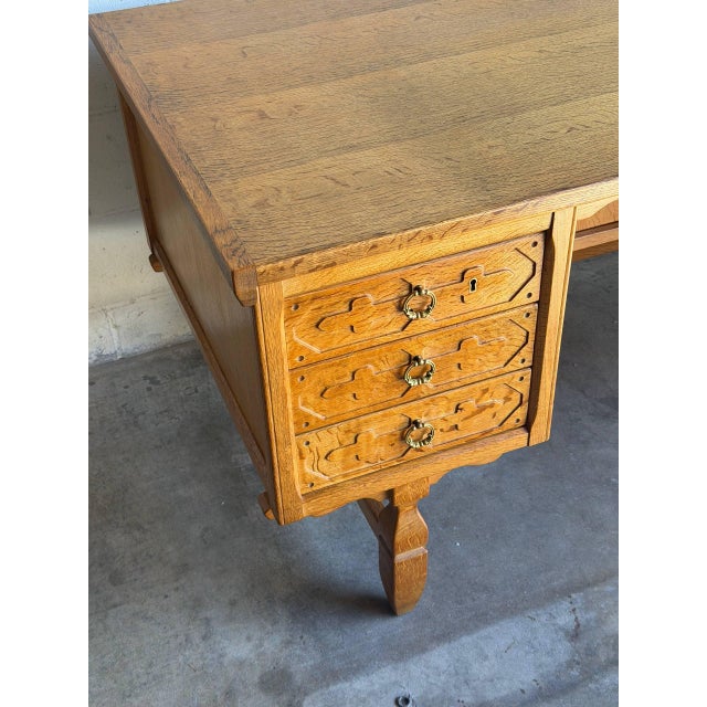 In Style of Henning Kjærnulf Danish Oak Double-Sided Executive Writing Desk Mid-Century Modern 1960s For Sale - Image 10 of 11