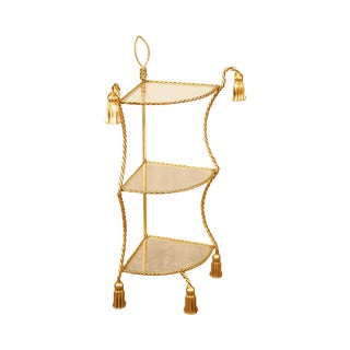 Hollywood Regency Italian Gilt Metal 3 Tier Etagere Corner Shelf For Sale