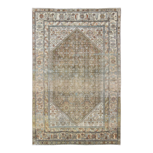 Antique Persian Malayer Rug With Oversized Medallion Field and Faded Pastel Tone 7'4 X 11'1