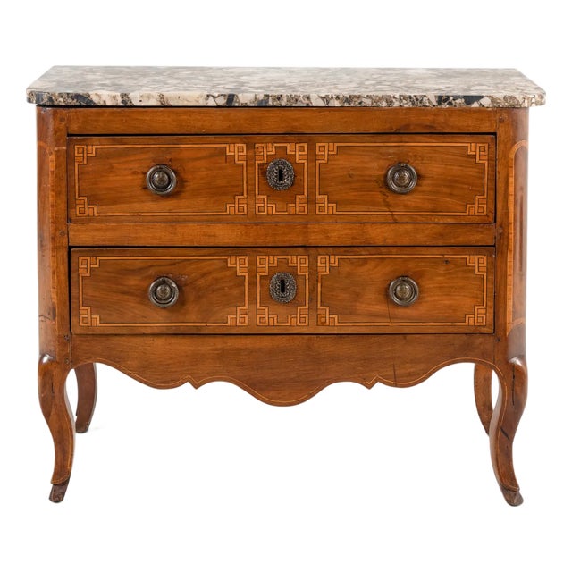 Louis XVI Period Inlaid Walnut Commode With Breccia Marble Top, Late 18th Century For Sale