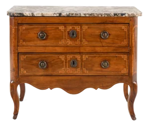 Louis XVI Period Inlaid Walnut Commode With Breccia Marble Top, Late 18th Century