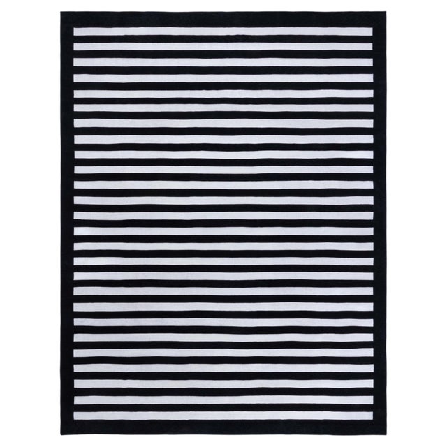 Contemporary Classic Striped Black and White Rug by Doris Leslie Blau For Sale