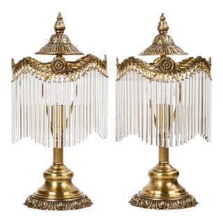 Vintage Spanish Brass & Glass Tube "Waterfall" Table Lamps – Expertly Restored - a Pair For Sale