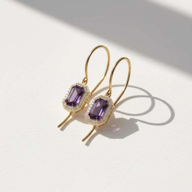 Purple Vintage Style Amethyst, Topazes Dangle Earrings Silver, Gold, A Pair For Sale - Image 8 of 8