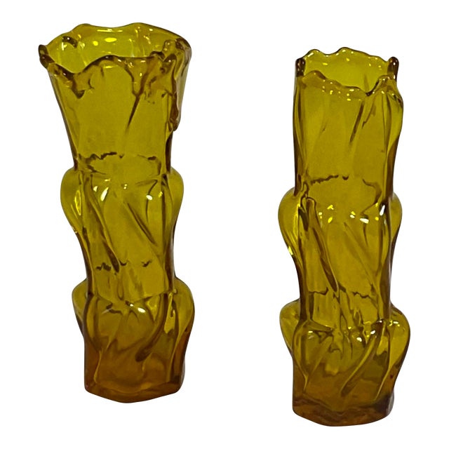 Mid 20th Century Textured Yellow Vases Attributed to Blenko Set of 2