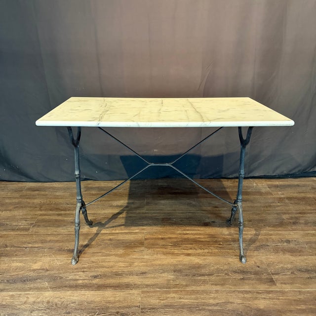 French Antique French Marble Top Cafe and Bistro Table With Cast Iron Base For Sale - Image 3 of 10