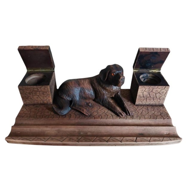 Brown Black Forest Inkwell with Berner Dog, 1950s For Sale - Image 8 of 11