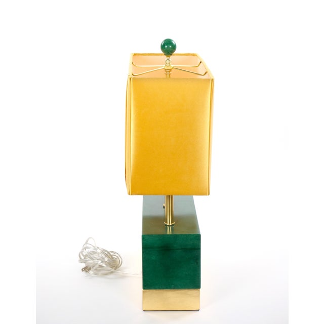 Mid-Century Modern Italian Art Deco-Style Dark Green Jade and Brass Table Lamps For Sale - Image 4 of 11