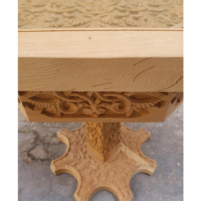 2020s Pedestal Moroccan Carved Wooden Octagonal Side Table For Sale - Image 5 of 7