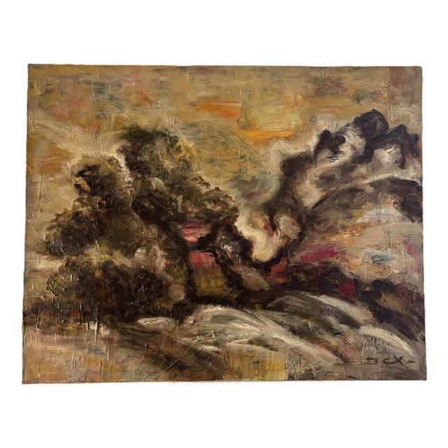Denise Cartoux, Oil Painting, A la Montagne, École de Paris, France, 1979 For Sale