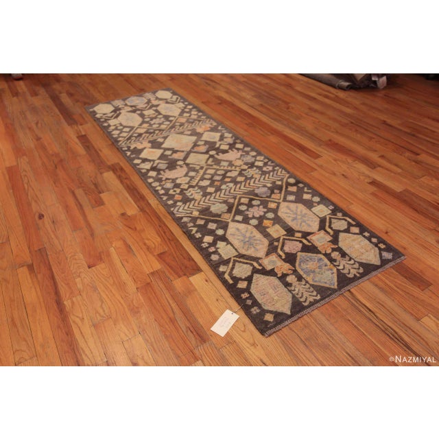 A Truly Captivating And Artistic Brown Background Tribal Geometric and Nomadic Animal Design Modern Hallway Runner Rug,...