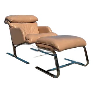 1990s Hekman-Dansen Pink Leather Chair & Ottoman For Sale