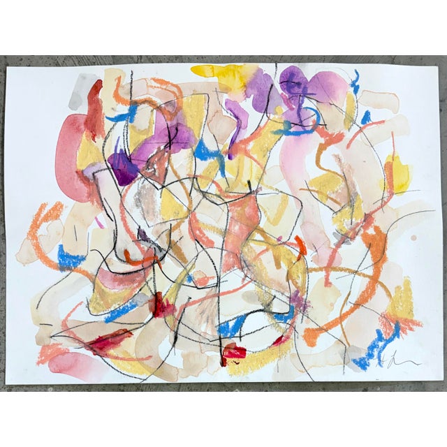 Abstract Dancers Ii, 11 X 15 Oil Pastel on Paper For Sale - Image 3 of 3