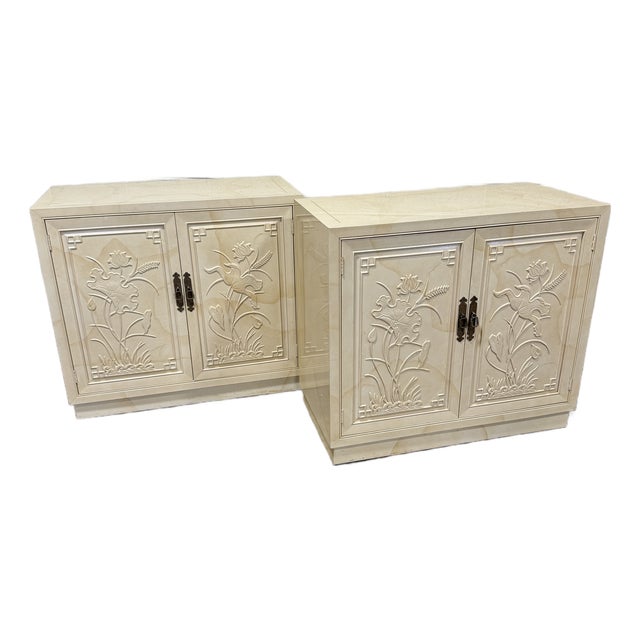 Henredon Goatskin Cabinets - A Pair For Sale