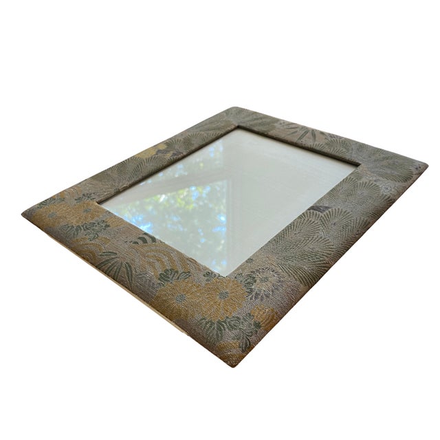 This vintage picture frame is wrapped in elegant Japanese silk brocade featuring an intricate floral and botanical motif...