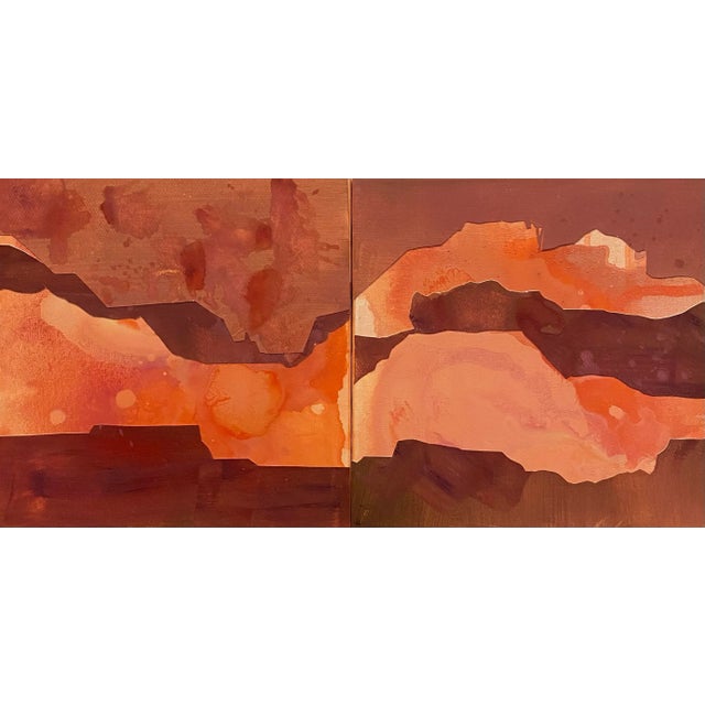 “Canyon in Monochrome, #1, #2” Original Puzzle Paintings/Mixed Media on Canvas. A Pair. For Sale
