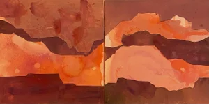 “Canyon in Monochrome, #1, #2” Original Puzzle Paintings/Mixed Media on Canvas. A Pair.