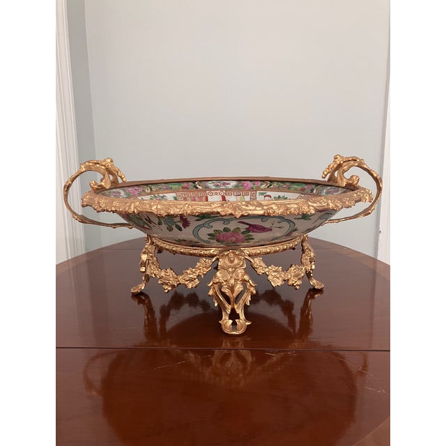1940s Famille Rose Porcelain and Ormolu Centerpiece Plate For Sale - Image 4 of 8